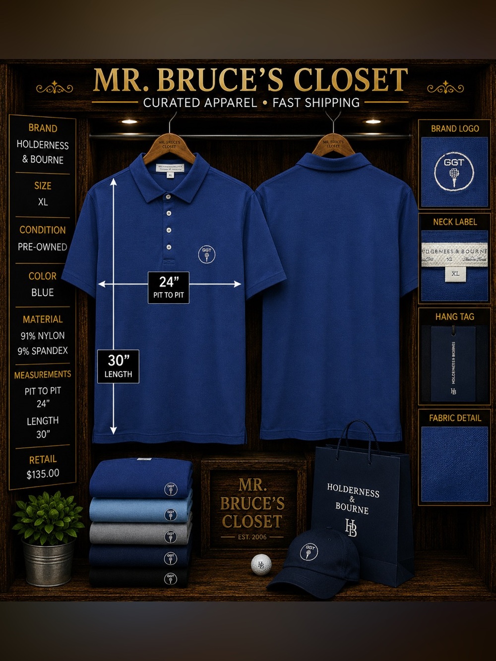 Holderness & Bourne Men's Blue Polo Shirt — Tailored Short-Sleeve